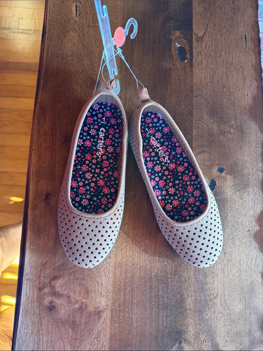 Carter's Beige Perforated Girls' Ballet Flats with Floral Insole